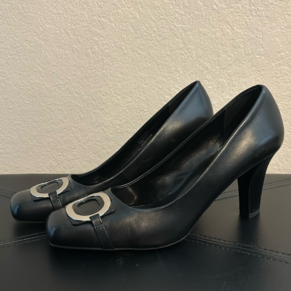 Franco Sarto black leather heels. Size 11-1/2 M.